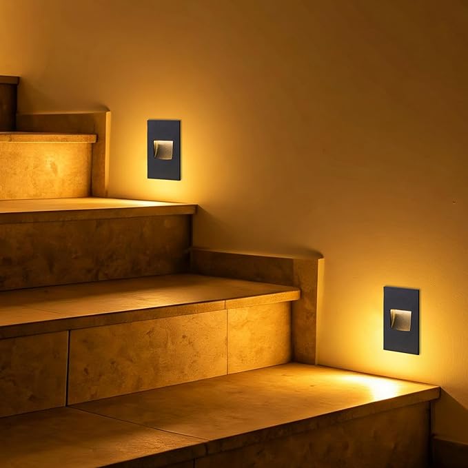 FTL 12-Pack LED Step Lights Outdoor Stair Lights Indoor, 120V Dimmable 3CCT 3000K/4000K/5000K Color Changing Deck Stair Lighting 150LM 3.5W, Waterproof Black Aluminum Staircase Vertical