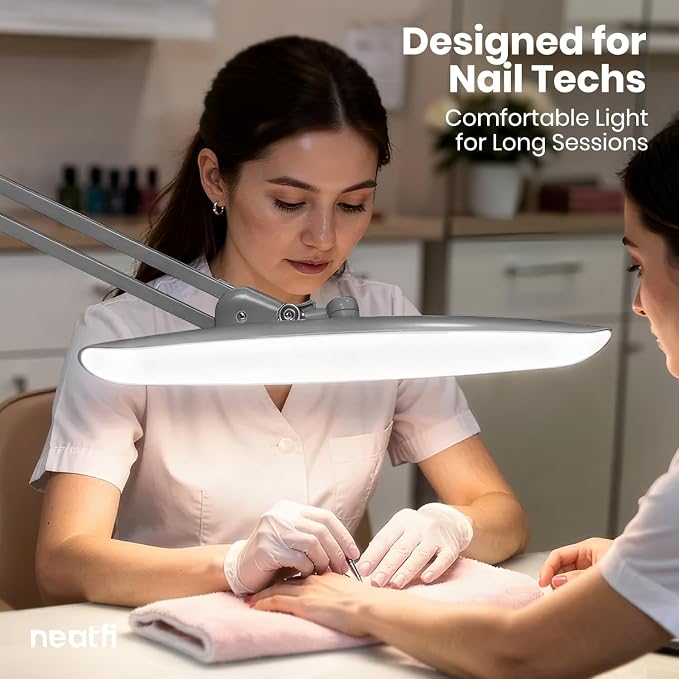 Neatfi XL 2200 Lumens 24W LED Desk Lamp – Shadow-Free Task Lighting | 4-Level Dimming | Home Office & Crafts Use | 20-Inch Wide Head (Silver, Non-CCT with Clamp)