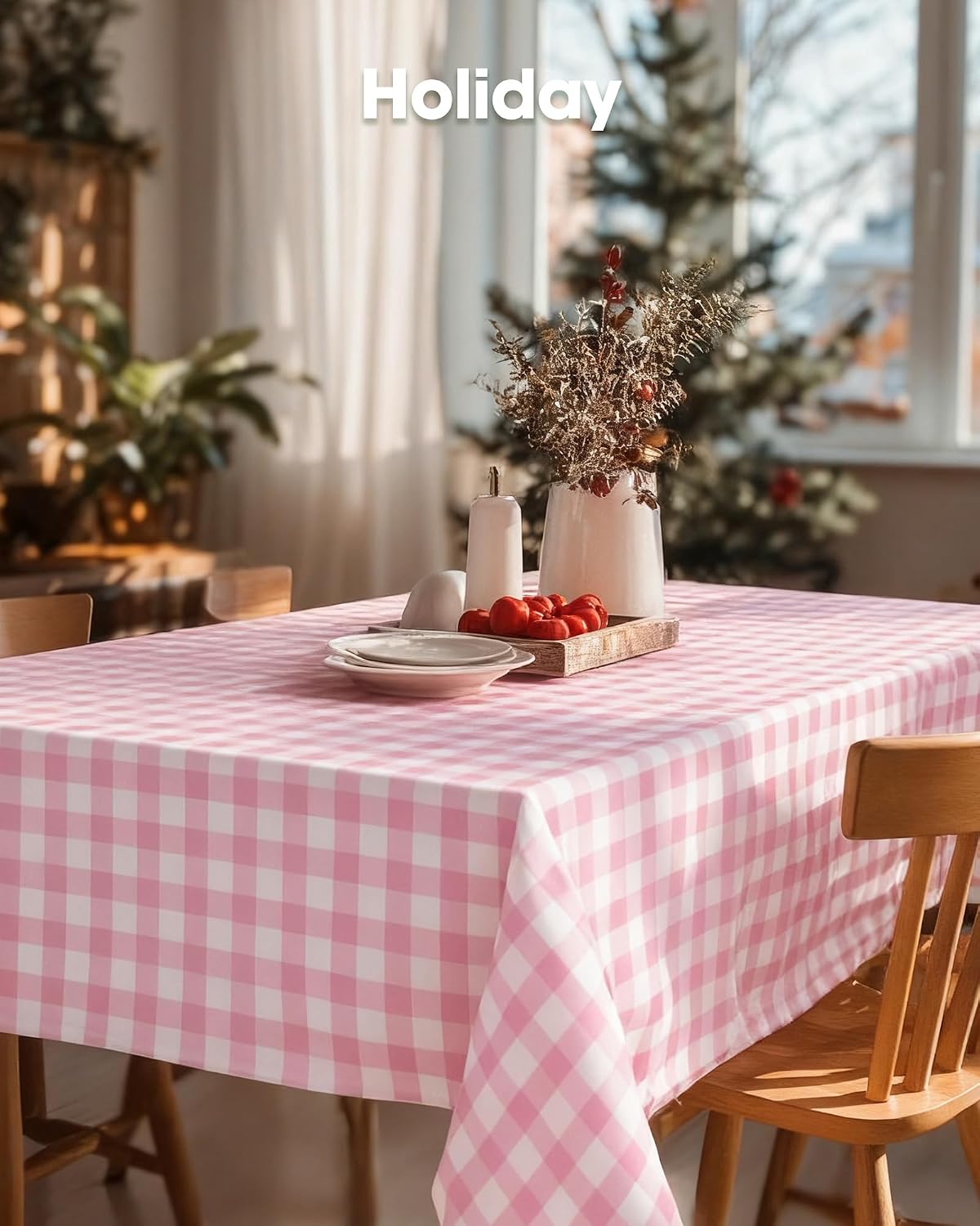 Pureegg Plastic Table Cloth Disposable 10 Pack, 54 x 108 Inch Table Cloths, Party, Picnic, Decorative Gingham Tablecloths, Rectangle, Pink and White Checkered Cover, Leakproof & Sturdy, Pink Plaid