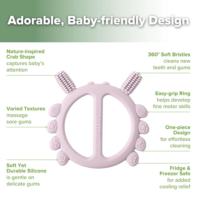 Haakaa Silicone Crab Baby Teether,Baby Toys,360°Baby Toothbrush Head for Infant Self-Brushing Training,Food-Grade Silicone,Lavender