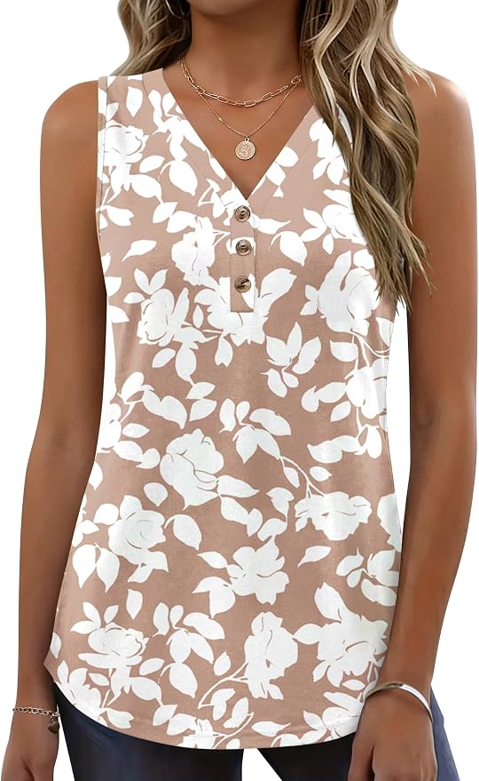 Zeagoo Tank Tops for Women 2026 Summer Top Henley Shirts Dressy Casual Loose Fit V-Neck Button Down Sleeveless Tshirt Blouse