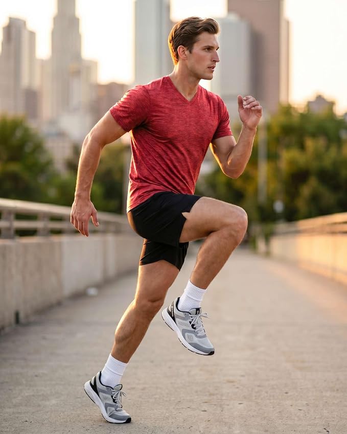 5 Pack Men's Dry Fit V Neck Gym Workout T Shirts Athletic Moisture Wicking | Cooling, Quick Dry, Breathable, Short Sleeve, Exercise, Cycling, Sports, Outdoor, Fitness, Golf, Crossfit, Hiking, Tennis