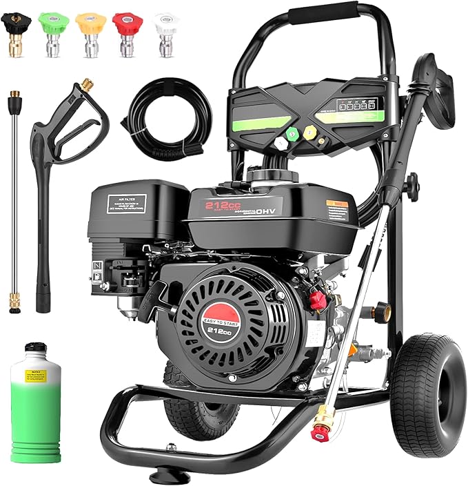 Commercial 4200PSI 4GPM 212CC Gas Pressure Washer, 7.0 HP Professional Gas Power Washer with 5 Nozzles 25FT Hose IL Soap Bottle for Car Fence Driveway Yard (EPA/CARB/ETL Compliant), Grey