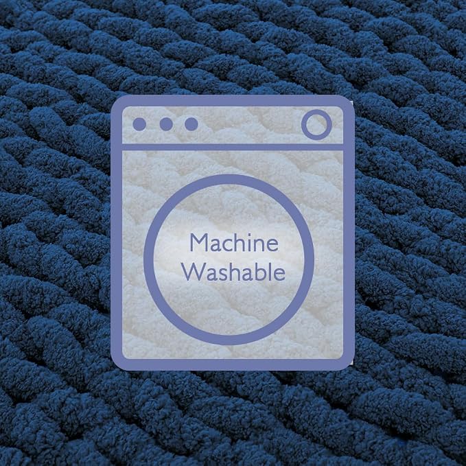 Bigacogo Chunky Knit Throw Blanket for Couch, 80x90 inches, Navy Blue | Hand Knit with Jumbo Chenille, Soft Breathable Cable Knit for Sofa Bed Living Room, Machine Washable, Gift for Mom Friend