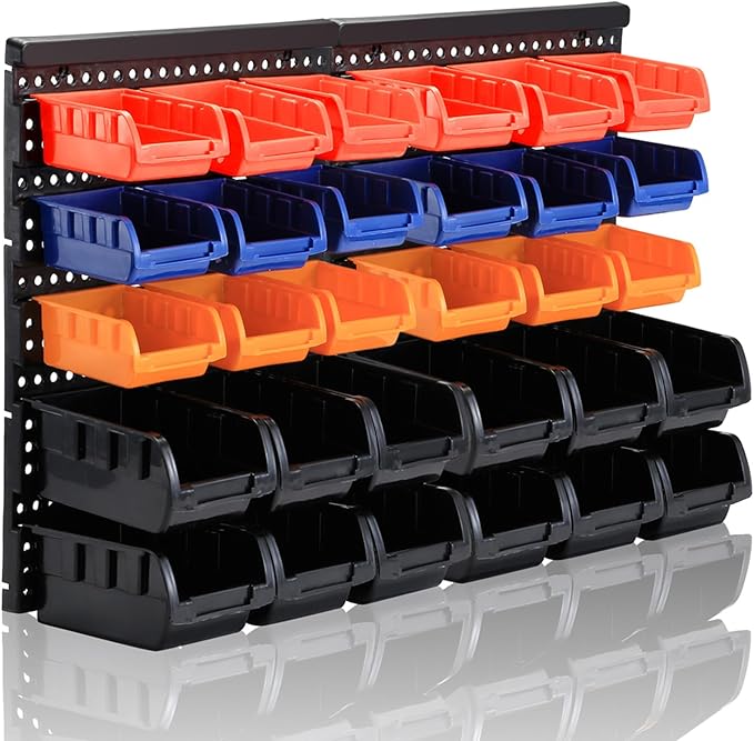MULSAME Wall Mounted Storage Bins Parts Rack 4 Colors Bin Organizer Garage Plastic Shop Tool, Garage Organizers and Storage (Style-Classic) 25.2"*16.2"