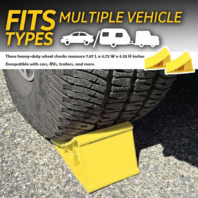 Wheel Chocks for Trailer 2 Pack,Non-Slip Heavy Duty Wheel Chocks for Parking Safety,Universal Triangular Tire Blocks Car Accessories for Most Trailers/RVs/Campers