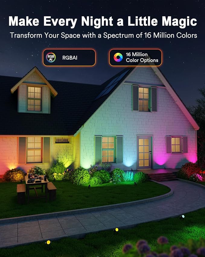 Lumary Smart Landscape Lights Gen2, 56FT Outdoor Spotlights, 6 Pack | RGBAIWW Color Changing, Warm White, IP65 Outdoor Rated, APP/Alexa/Google/Remote, 56FT Cable for Yard & Pathway