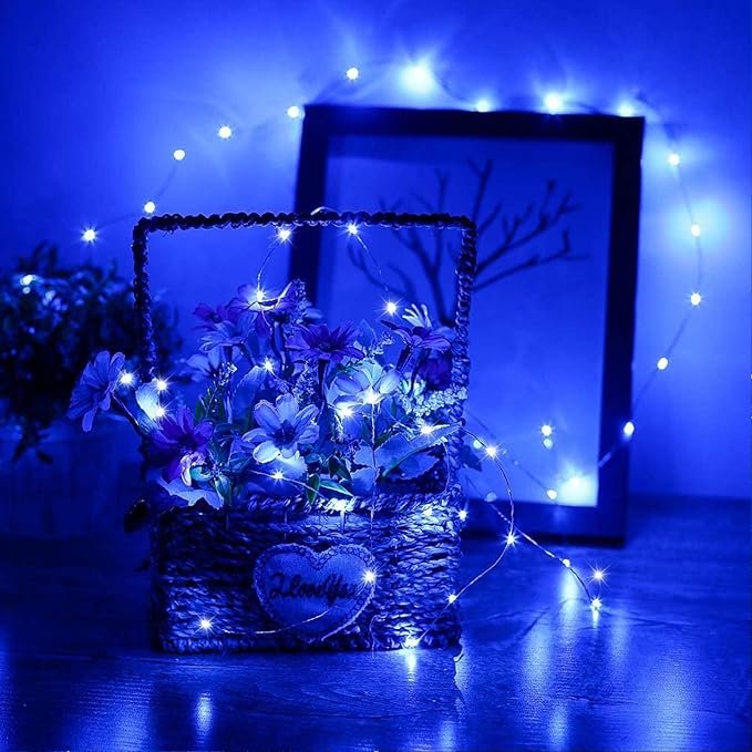 RUICHEN Plug in Fairy String Lights with Switch, Waterproof 66 Ft 200 LED Copper Wire Firefly Lights for Christmas, Parties, Wedding, Ceiling, Craft, Vases, Blue