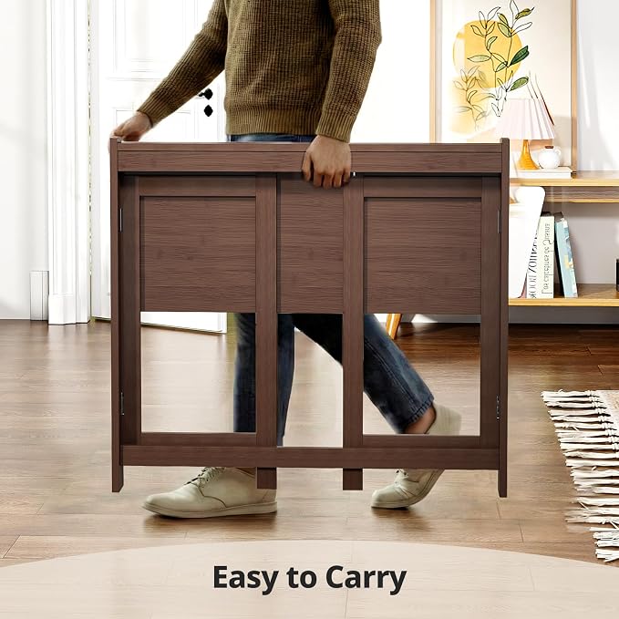 Bamboo Folding Desk for Small Spaces, Small Compact Foldable Desk, Brown | Space Saving Foldable Desk, Writing Desk Computer Table for Bedroom Home Office, Easy Assembly