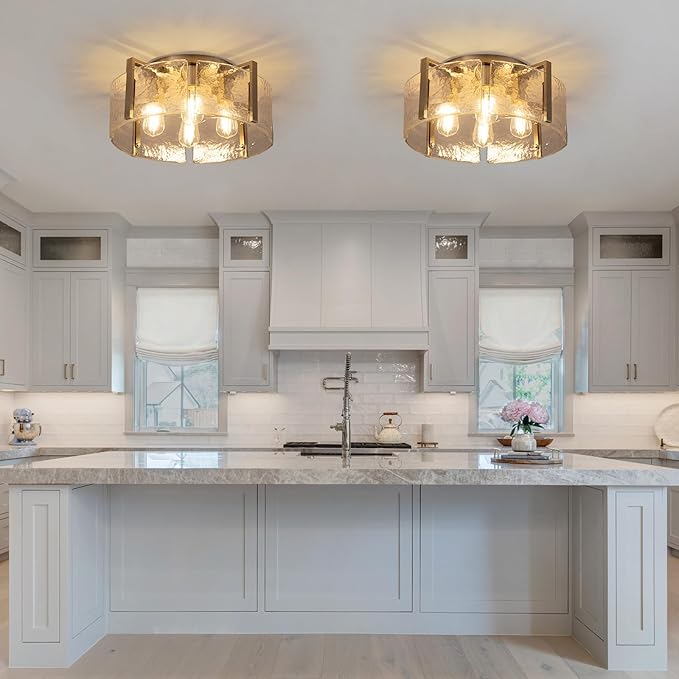 Modern Semi Flush Mount Ceiling Light Fixture, Nickel Hallway Light Fixtures Ceiling Mount, Dimmable Foyer Kitchen Lighting Fixtures Ceiling Lights for Bedroom Bathroom Dining Room Laundry Room