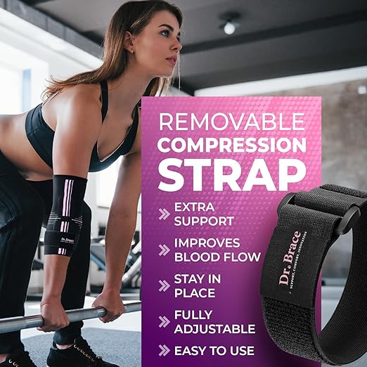DR. BRACE® Elite Elbow Brace Support, Breathable Elbow Compression Sleeve with Gel Pad for Golfer's, Tennis Elbow & Tendonitis Treatment & Pain Relief 2024 (Black-Pink, Large)