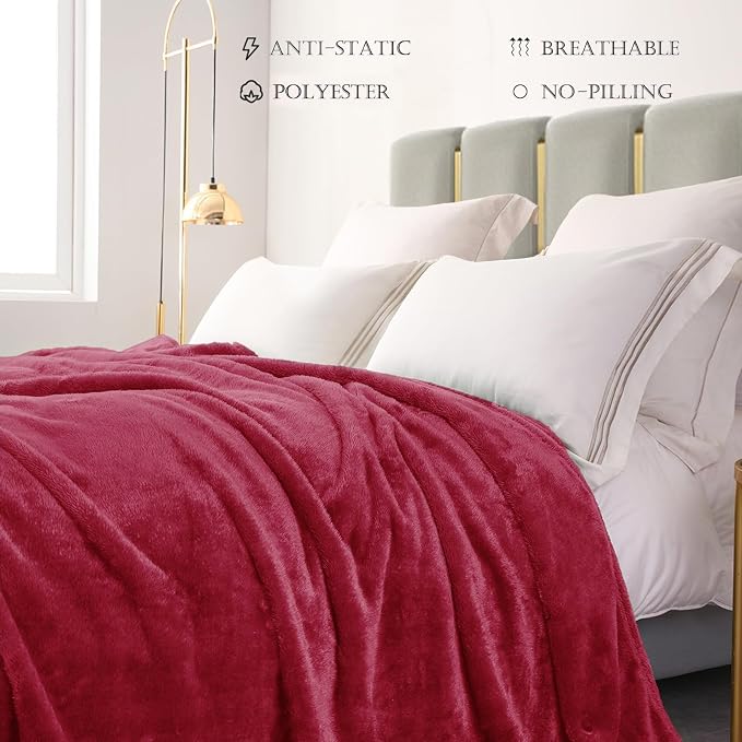 Exclusivo Mezcla Fuzzy Plush Fleece Bed Blanket King Size, Deep Red | 104x90 Inches, Super Soft and Cozy Bed Blanket, Fluffy Decorative Bedding for Livingroom, Bedroom, All Season