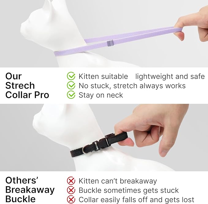 Safety Cat Collar Pro, Lightweight Elastic Release Non Breakaway Cat Collar Adjustable with Snap Fastener for Kitten All Small Large Cats, US IDA Gold Award (Burgundy, M 7.9-15.7")