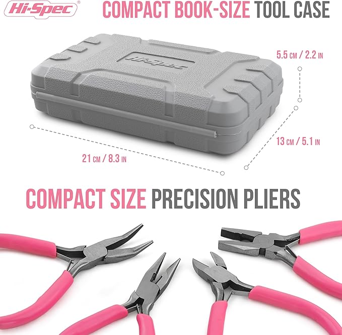 Hi-Spec 11pc Pink Womans Compact Crafts & Home DIY Repair Hand Tool Kit Set with Pliers, Cutters and Precision Screwdrivers for Ladies