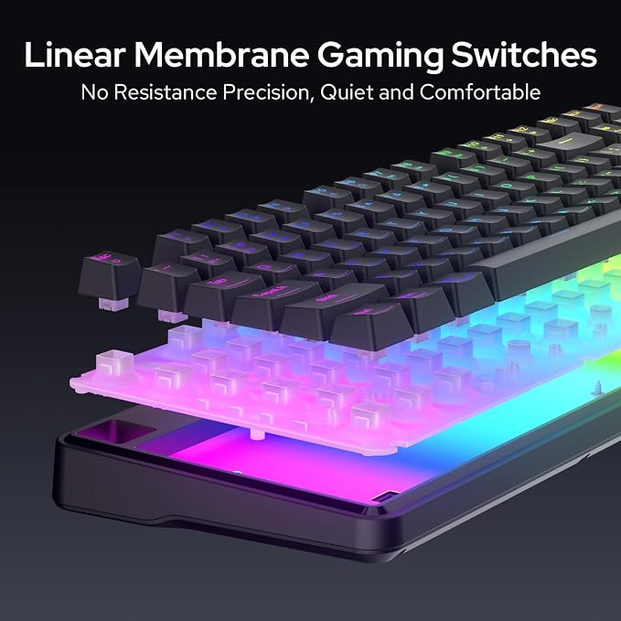 Redragon K526 PRO Wireless RGB Membrane Gaming Keyboard, LED Screen & Knob | See Battery, Mode & Time at a Glance, 0-Delay Tri-Mode, One-Touch Backlit & Media Adjust, 26-Key Anti-Ghost for Combo-Strike