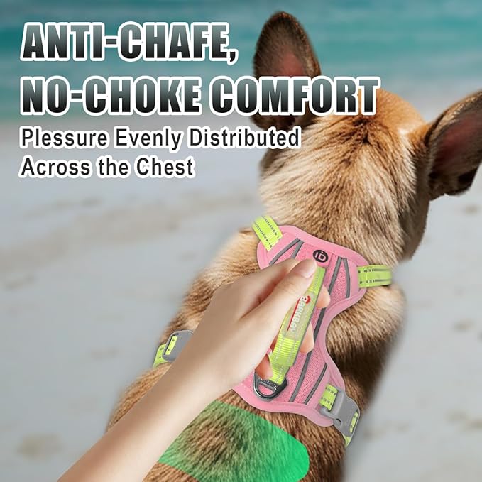 BARKBAY No Pull Dog Harness Large Reflective Dog Harness with Front Clip and Easy Control Handle for Walking Training Running with ID tag Pocket(Baby Pink & Sunlight,S)