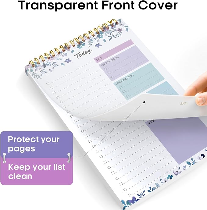 Taja To Do List Notepad, Undated Daily Planner for Work and Goal Setting | VioletBloom, 52 Sheets, 9.8" x 6.5" , for Office, Home and school, Daily Task Planning, Notes and Everyday Organization