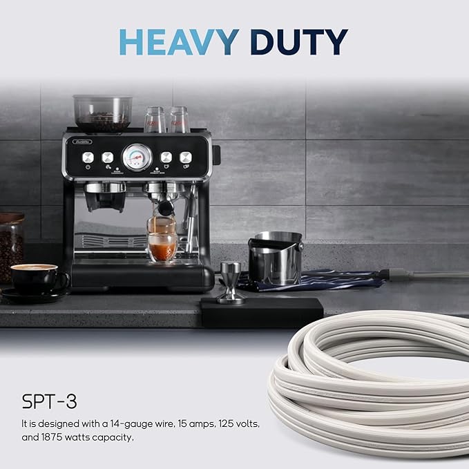 EP 12 Ft Heavy Duty Appliance Extension Cord - 14 Gauge 3 Prong SPT-3 Cable Wire, Ideal for Air Conditioners, Refrigerators, and Major Appliances - Indoor Use, White