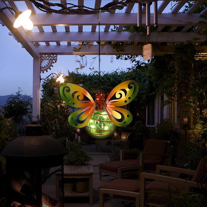 2 Pack Butterfly Garden Decor with Bouncy Springs Fairy Lights Birthday Gifts for Women Mom,Hanging Solar Lights Outdoor Waterproof Metal Solar Decoration Outside for Yard, Patio, Backyard, Porch