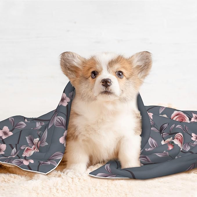 Pink Blanket for Pet - Retro Floral Puppy Throw Blanket 40x30 Rose Sakura Blankets for Puppy Dogs Cats