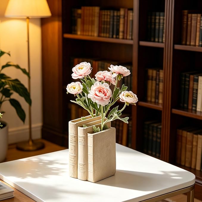 Book Shaped Vase for Flowers - Resin Decorative Vase Cream Fake Books for Bookshelf Bedroom Office Home Décor Gifts for Book Lovers Modern Aesthetic 5.5 * 4.5 * 7.5 Inch Guichifun