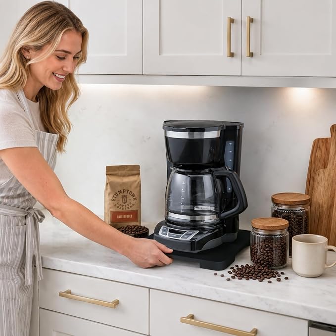 360°Rolling Tray Bamboo Kitchen Appliance Slider for Coffee Maker Pot | Countertops Sliding Tray for Coffee Maker Appliances Mat Easily from Under The Cabinet,Black 11.8"×9.8"