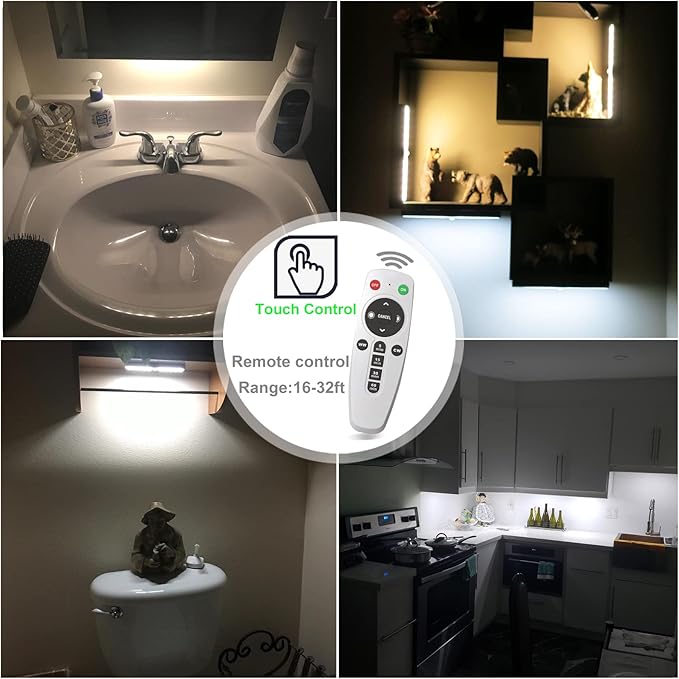 LDOPTO Under Cabinet Lights with Remote, Wireless LED Battery Operated Motion Sensor Light Indoor Stick-on Anywhere Counter Night Lights for Kitchen, Cabinet, Closet, Hallway Stairway 4 Pack