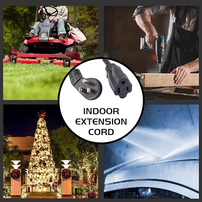 Flat Plug Indoor Extension Cord, UL Certified, 16 Gauge 8FT Black 3 Prong Heavy Duty, 16/3 SJTW 13A Power Cord for Lights, Appliances, Home