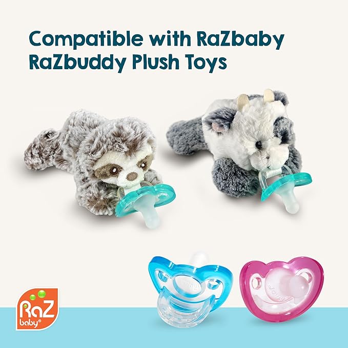 RaZbaby Jollypop Pacifier for Babies 3 Months and Up, USA Made, Natural Shaped Orthodontic Binky, Lovingly Shared in NICUs & Hospitals Worldwide, Medical-Grade 100% BPA-Free - 4 Pack - Teal