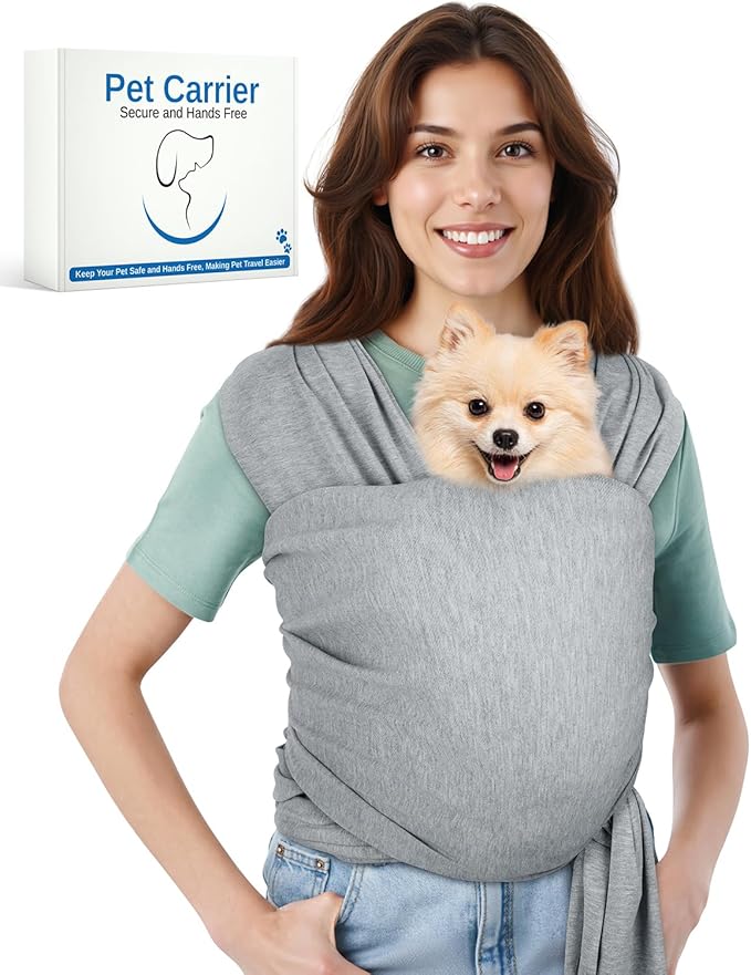 Dog Sling Swaddle Carrier for Small Dog, Cat Front Carriers for Small Pet up to 20lbs, Puppy Pouch with Adjustable Straps, Hands Free Pet Sling, Anti Anxiety Puppy Sling (Light Grey)