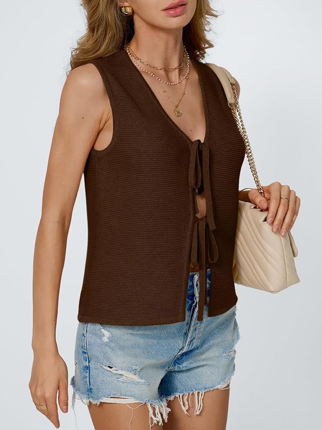 LILLUSORY Womens Tie Front Tops Vacation Sweater Vest | Bohemian Style, Beach Resort Wear, Concert Western Outfits, Crochet Tops, Vacation Outfits, Cute Y2k Sleeveless 2026