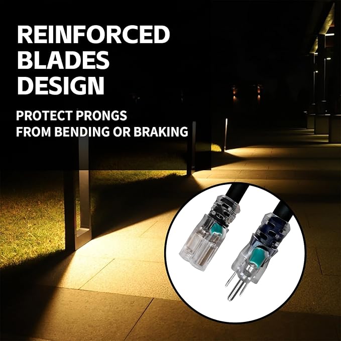 Indoor Outdoor Extension Cord Weatherproof with Lighted End, UL Certified, 16 Gauge 12FT Black 3 Prong Heavy Duty, 16/3 SJTW 13A Power Cord for Outdoor Lights, Lawn