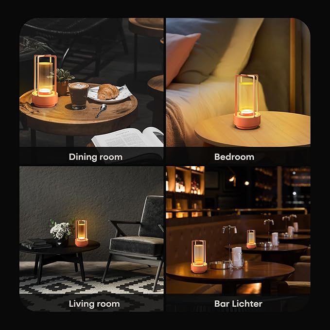 Portable Metal Table Lamp for Indoor/Outdoor ,Rechargeable Cordless LED Lamp, 3-Colour Infinitely Dimming Battery Powered Small Desk Lamp, Restaurant/Bedroom/Bar/Coffee Shop/Camping Light (Orange)
