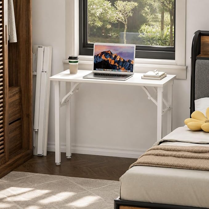 Folding Table Computer Desk - 35.8" No Assembly Folding Desk Design and Foldable Office Desk, Small Desk for Bedroom, Compact Storage Portable Use for Dorm and RV Small Space, White Ash