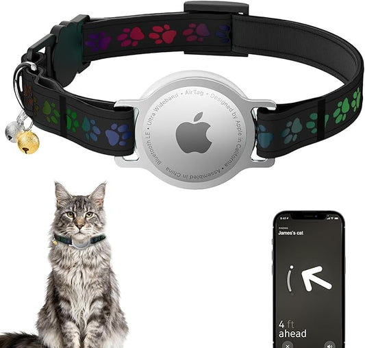 AirTag Cat Collar, Breakaway Cat Air Tag Collar, Reflective Cat Collar with AirTag Holder and Bell, [Lightweight & Scratch Resistant] Adjustable Comfortable GPS Pet Collar for Cats Kittens, Black