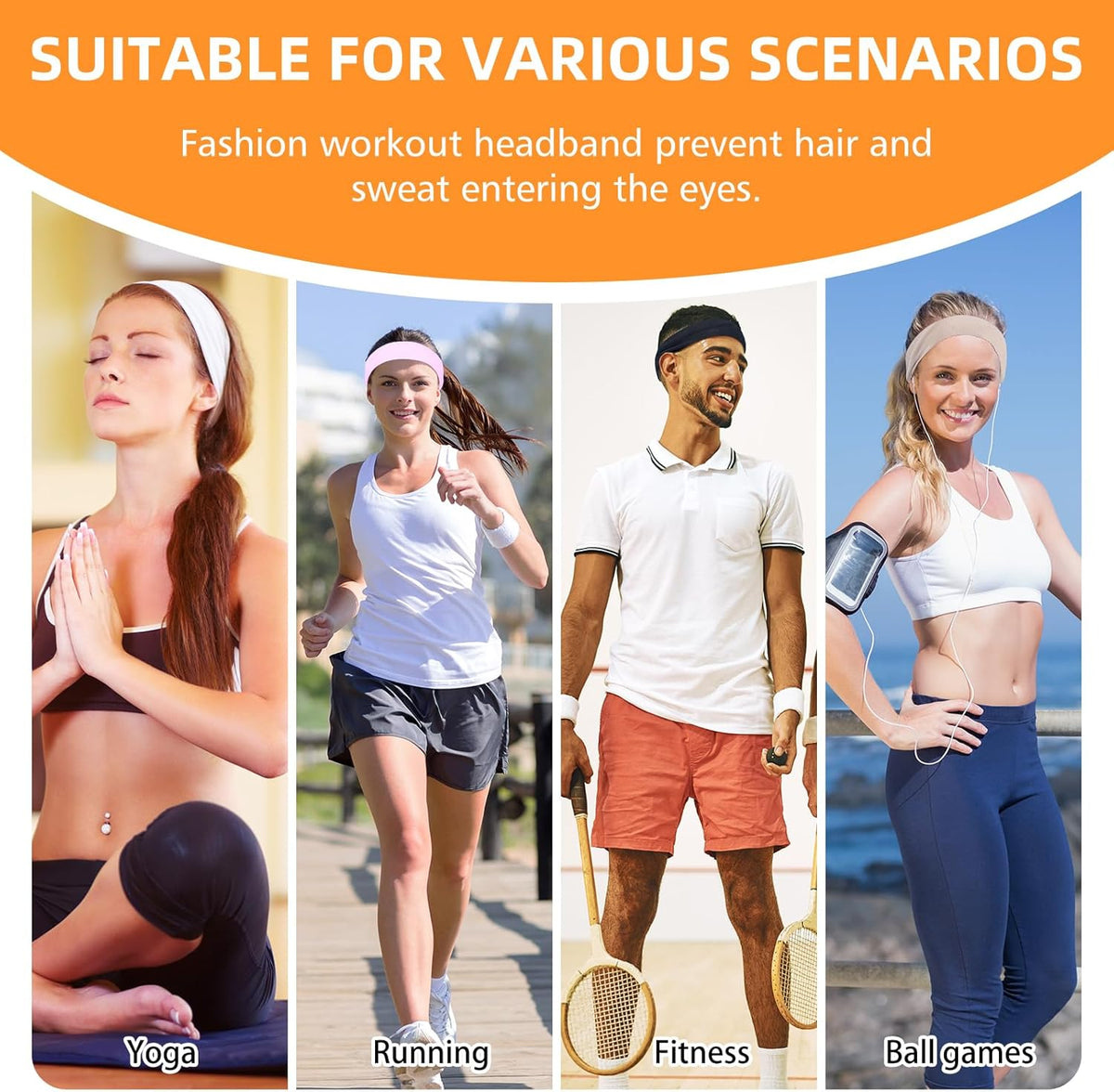 Skiennix 8PCS Non-Slip Sports Headbands - Soft Elastic Design for Sweat Absorption | Ideal for Workouts & Travel