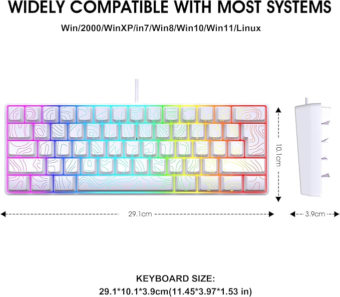 Snpurdiri 60% Wired Gaming Keyboard, 61 Keys RGB Contour Line (White) | Backlit Ultra-Compact Small Gaming Keyboard for PC/Mac Gamer, Typist, Travel, Easy to Carry on Business Trip