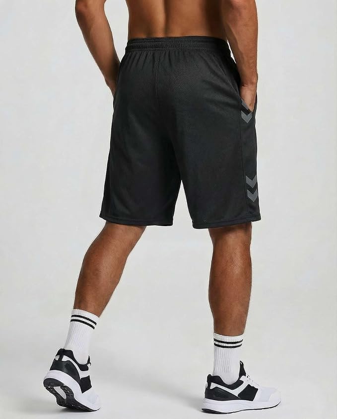 5 Pack Men's Mesh Shorts Athletic Basketball Sports Gym Workout Pockets | Cooling Moisture-Wicking, 9", Long, Quick-Dry, Breathable, Elastic Drawstring Waistband. Running, Exercise, Soccer, Training.