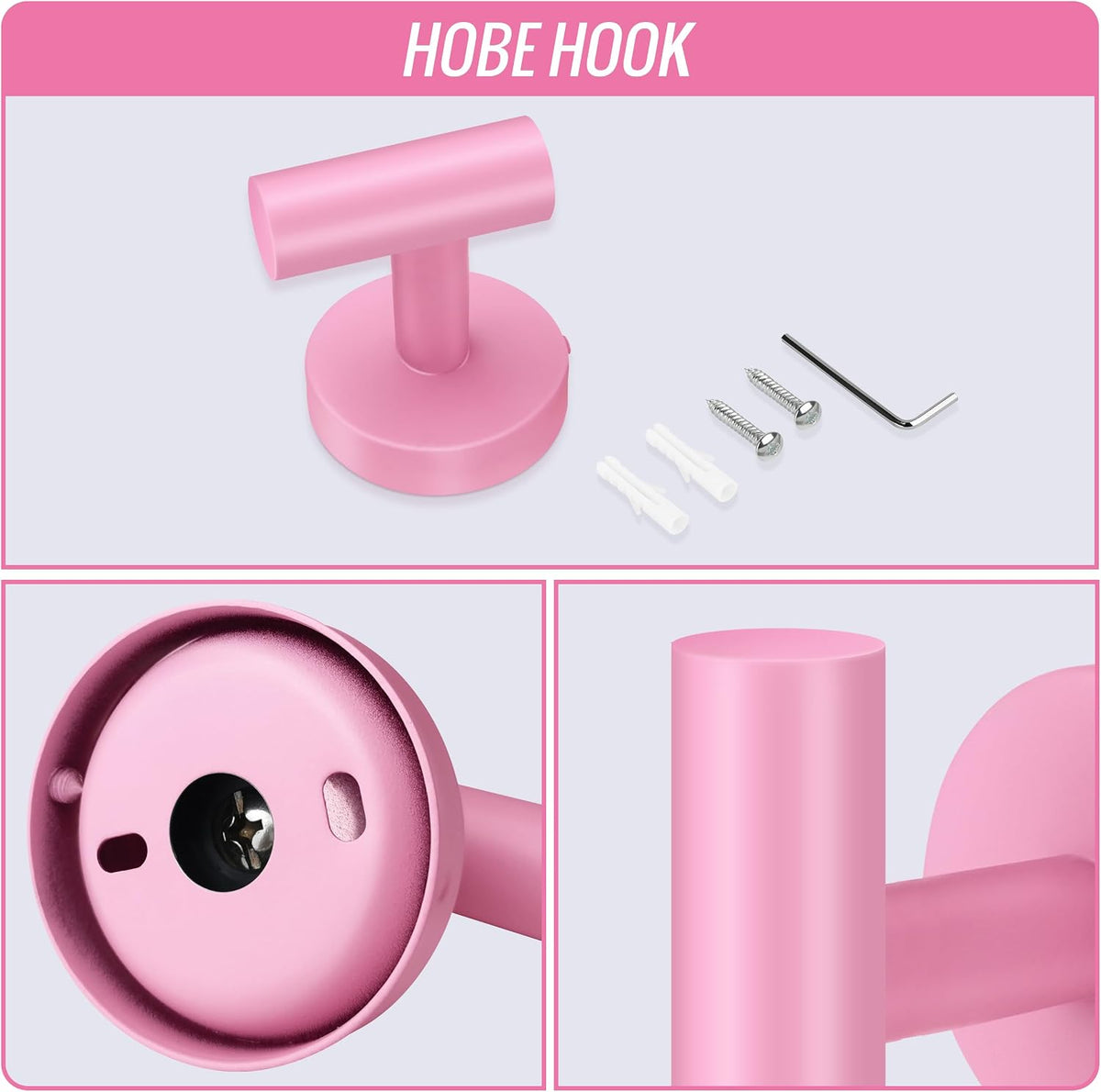 Screw Fixation Towel Hooks, Stainless Hanging Holder, Pink 2PCS | sleek touch, home décor, widely scenario usage, Heavy Duty, Strong load, Tool-need install