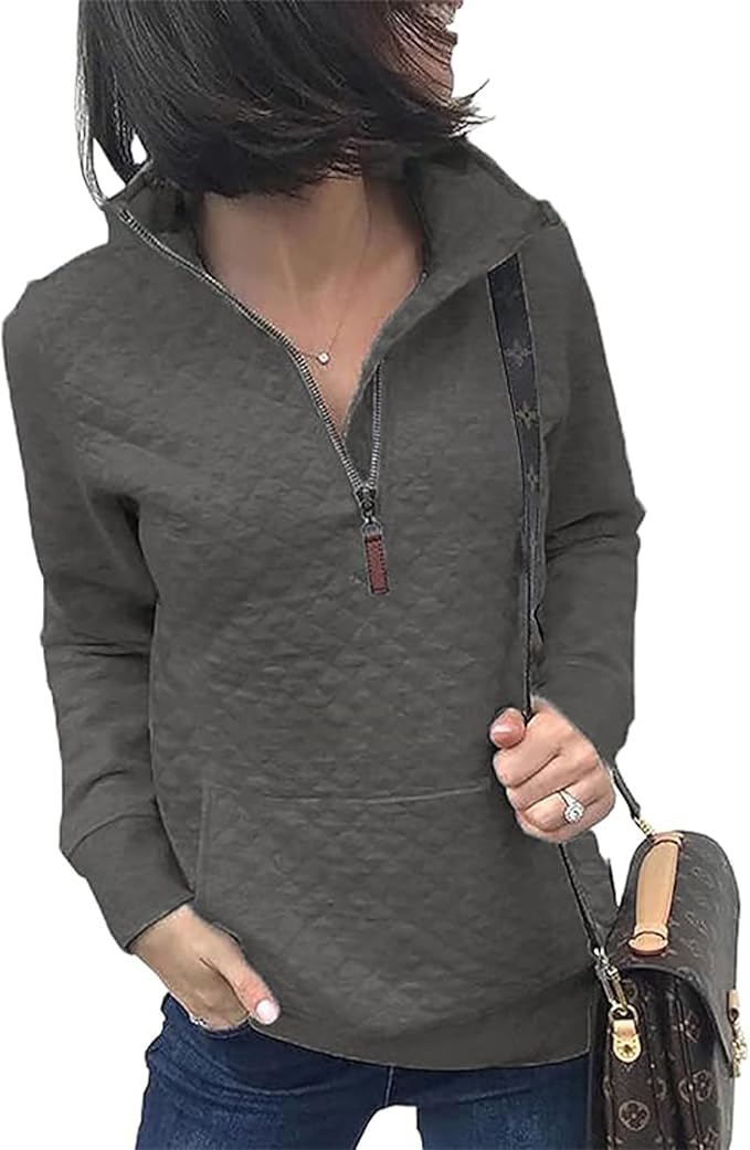 BTFBM Women Fashion Quilted Pattern Lightweight Zipper Long Sleeve Plain Casual Ladies Sweatshirts Pullovers Shirts Tops