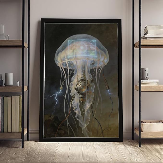 Framed Fantasy Wall Art for Living Room TV Wall Futuristic Tech Inspired Home Decor 16x24in