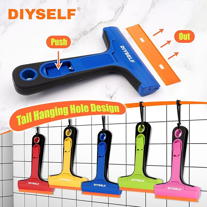 DIYSELF-Razor-Blade-Scraper, 1 Pack Razor Blade Scraper, Extra 5 PCS Orange Plastic Blades, Razor Blade Scraper Tool for Cleaning, Glass Scraper for Windows, Razor Scraper Tool for Car, Cooktop