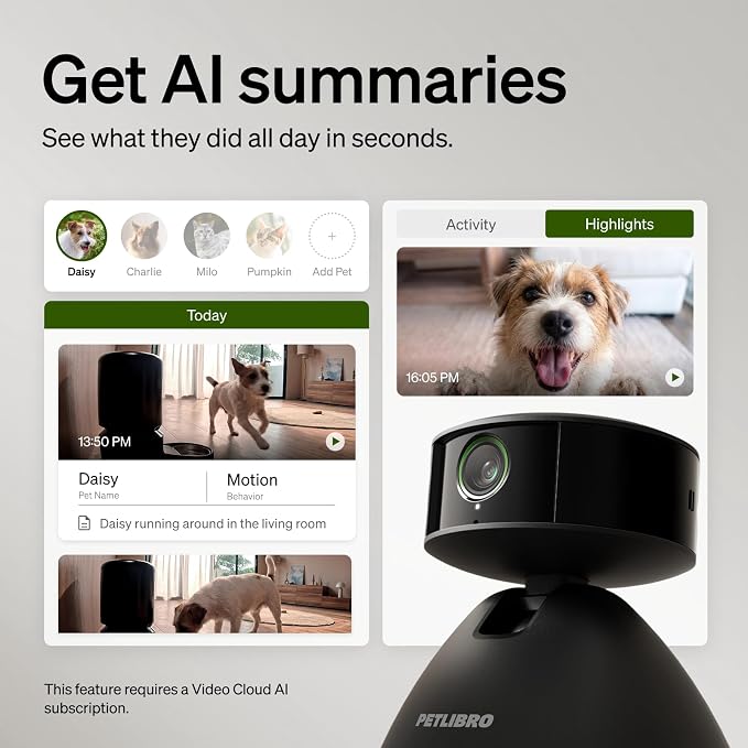 PETLIBRO Dog Camera with Phone App, 360�� Auto Tracking Pet Camera Indoor with Phone App for Home Alone Pets, Cat & Puppy Camera with 2-Way Audio, Night Vision, Indoor Camera WiFi