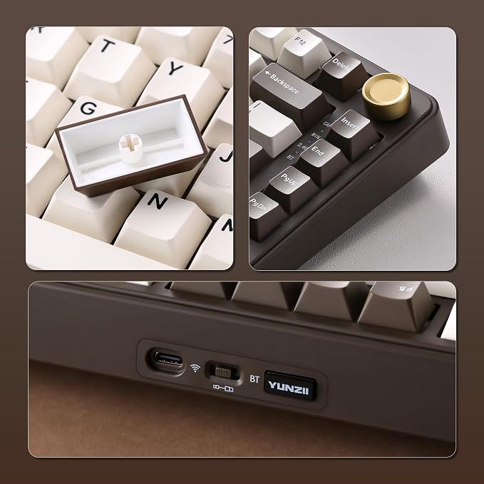 YUNZII B75 PRO 75% Wireless Mechanical Keyboard (Coffee Brown, MilkV2) | Hot Swap Keyboard with Knob, Gasket Mount, Creamy Pre-lubed Switch for Smooth Typing, BT/USB-C/2.4G, for Gaming