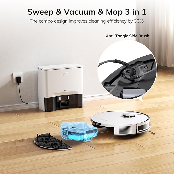 ILIFE A30 Pro Robot Vacuum and Mop,10000Pa Max Suction | 60 Days Self Emptying, LiDAR Navigation, 150 Min Max, App, Remote & Voice Control, Ideal for Hard Floors, Carpet & Pet Hair