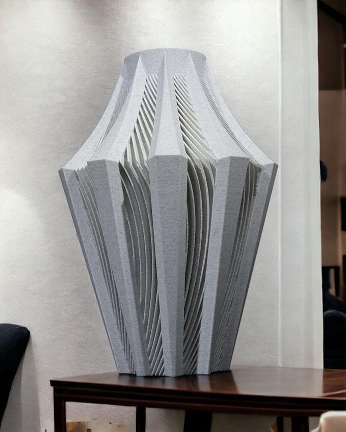 Aether Gray Vase – Modern Architectural Design | Eco-Friendly Home Decor (Primary color:Orange;)