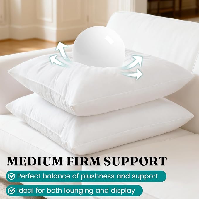 Oubonun 26x26 Throw Pillow Inserts, Set of 2 | Feather Down Cotton Cover， Medium Firm Decorative Pillow Inserts for Couch, Sofa, Bed, Chair