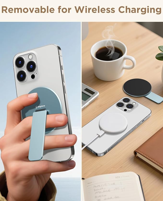 Magnetic Phone Stand Grip for Magsafe, Utral-Thin Snap-on Phone Holder, Kickstand, & Grip, Foldable & Adjustable for Hands-Free Viewing | Compatible with Phone 16 15 14 13 12 Pro, Blue