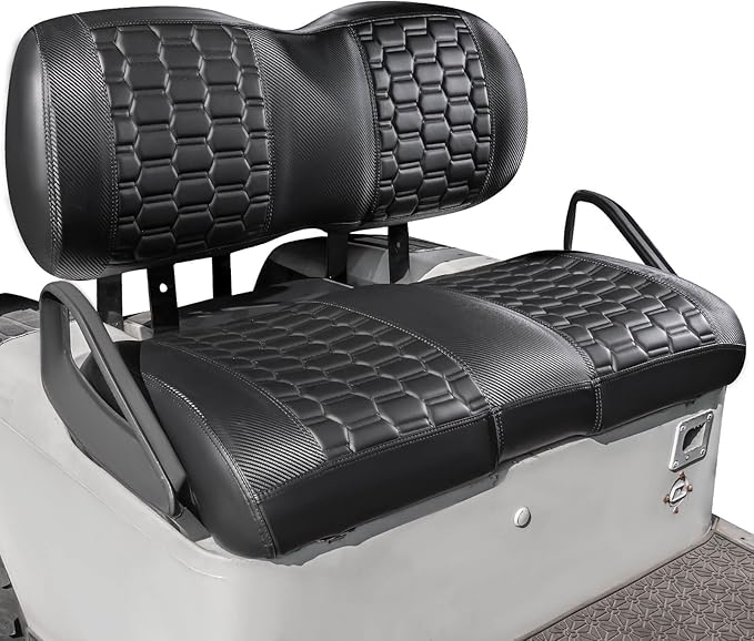 NOKINS Golf Cart Seat Covers, Fit EZGO TXT RXV Freedom Liberty Express Premium Front Seat Cushion, EZGO Premium Accessories Vinyl Seat Covers, No Nails Required (Carbon Fiber Black&Black)
