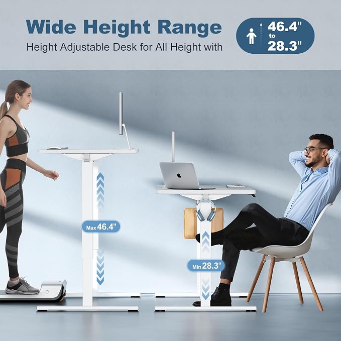 DUMOS 48 Inch Electric Standing Desk, Memory Adjustable Home Office Desk | Sit Stand Up Desk for Work Home Office,Adjustable Desk, Rising Computer Table with Splice Board,Cable Management,Hook,White